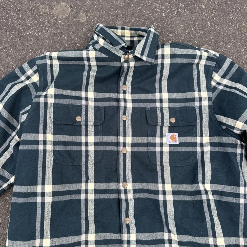 Carhartt Hubbard Flannel Sherpa‎ Lined Shirt Jacket Mens XL TALL Plaid Heavy